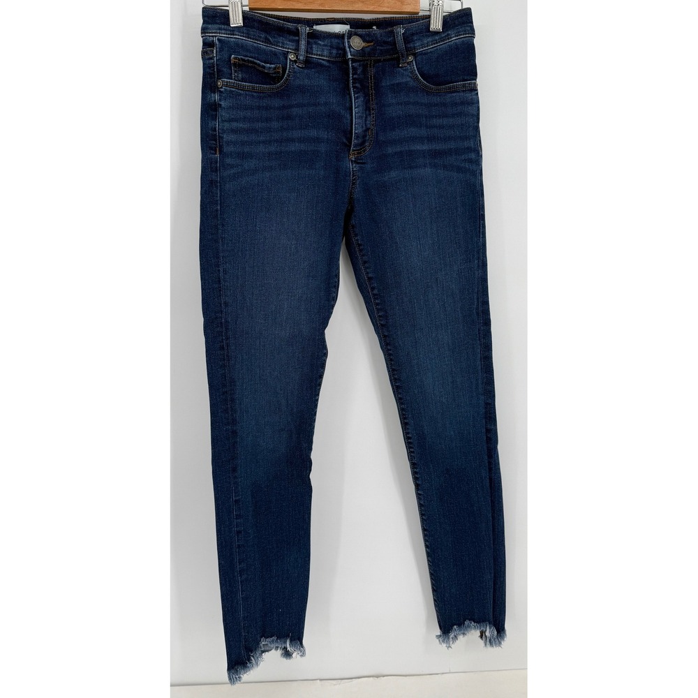 Loft Womens Dark Wash Skinny Jeans Raw Frayed Step Hem High Rise Denim Sz 4/27